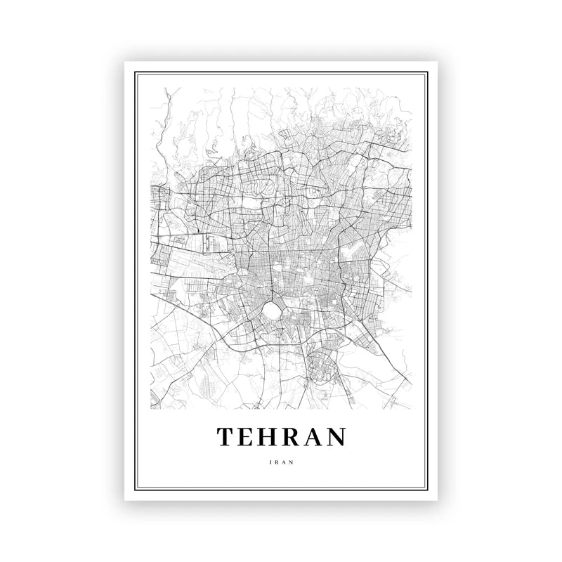 Tehran Area Iran Map Prints City Street Poster Iran Persia Persian Map Canvas Painting Living Room Decor