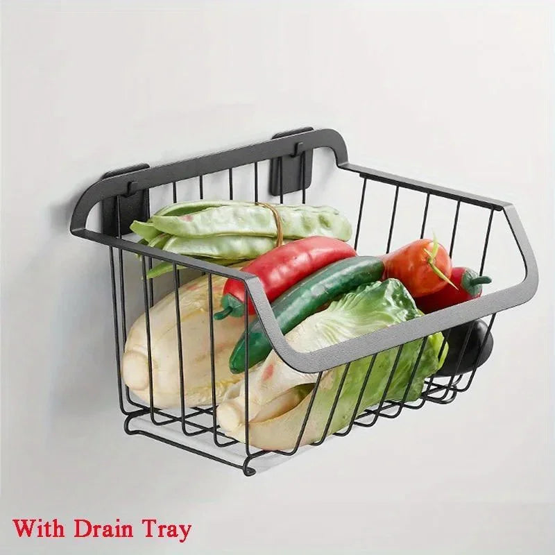 Wall-Mounted Kitchen Storage Basket – Stainless Steel Fruit & Vegetable Organizer