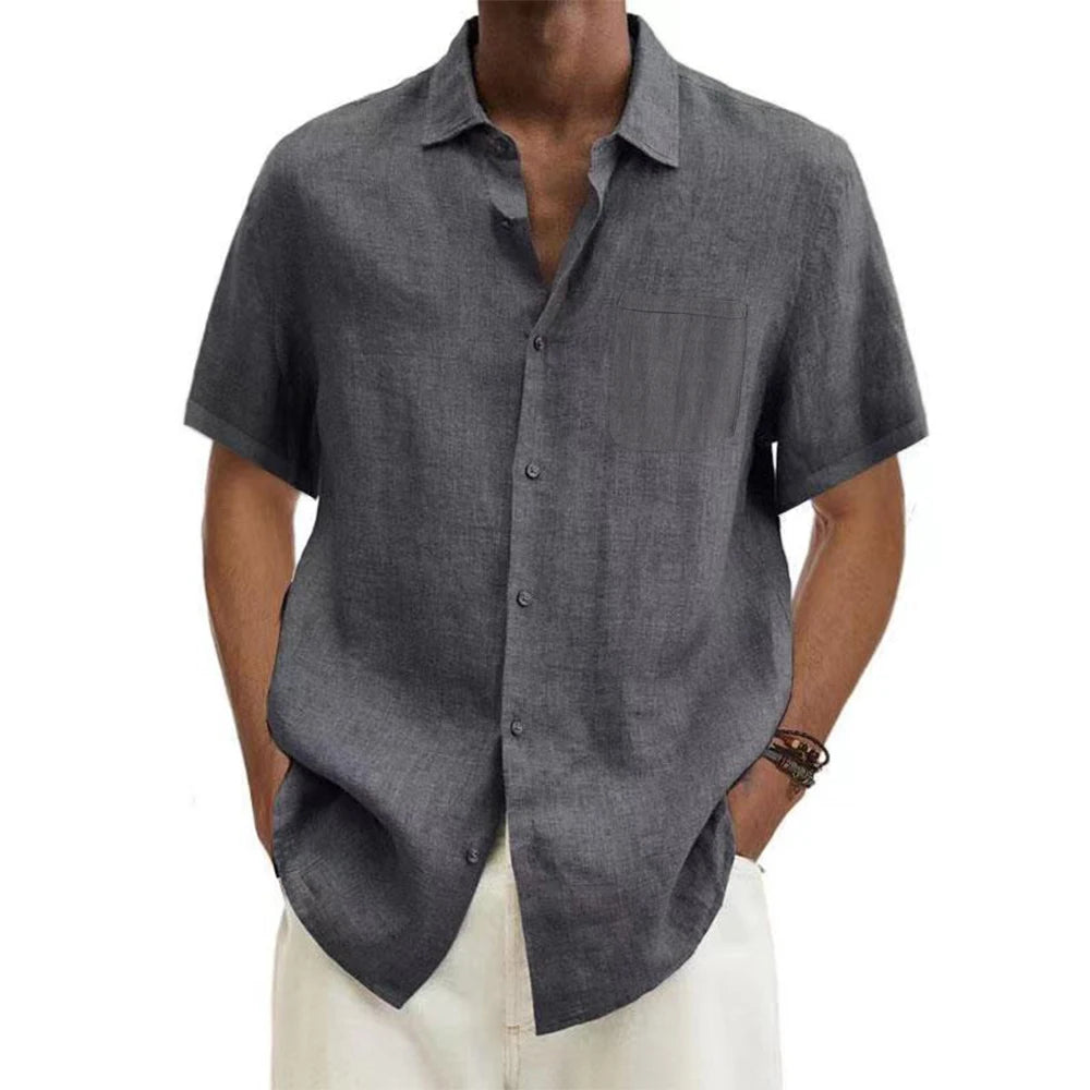 Men’s Cotton Linen Short Sleeve Shirt – Lightweight Summer Casual Button-Up | Breathable Beach & Vacation Style