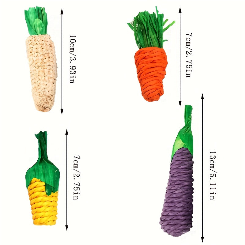 Fabric Teething Toys for Small Pets – Handmade Paper Rope Carrot & Corn-Shaped Chew Toys for Hamsters, Chinchillas, Guinea Pigs – Durable Boredom Relief Small Animal Play Snacks
