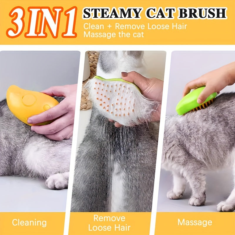 3-in-1 Cat Grooming Brush – Self-Cleaning & Massaging Tool