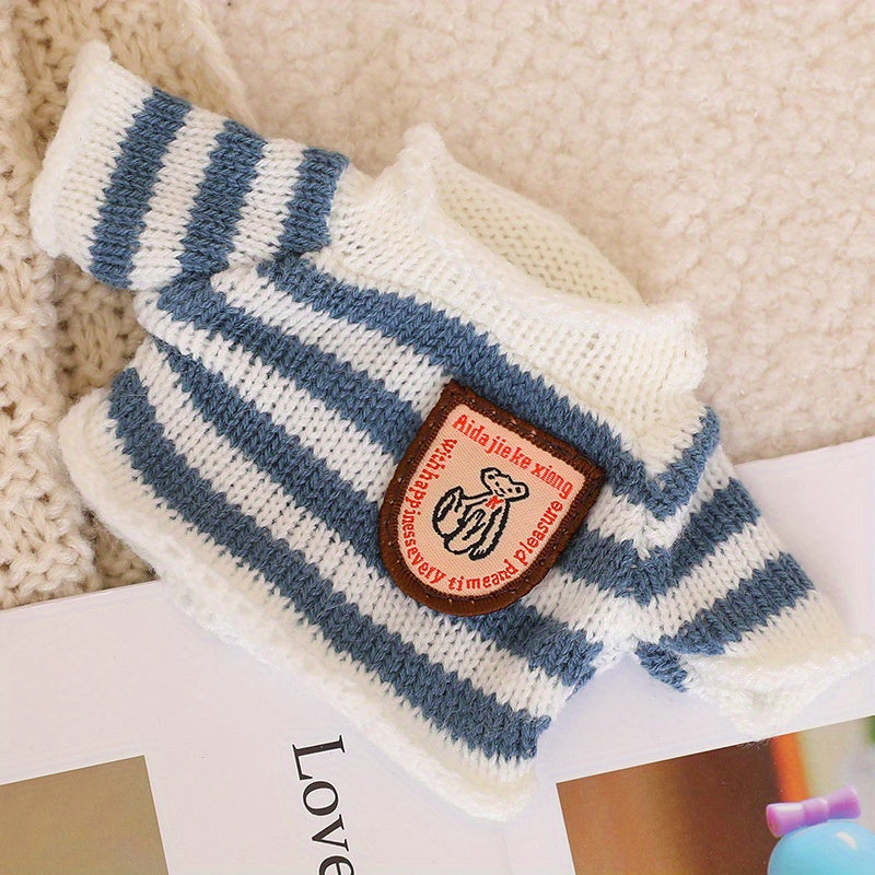 1pc Adorable Striped Knit Sweater for Small Pets - Cozy Hamster & Sugar Glider Pullover with Embroidered Emblem, Perfect for Doll Clothes Accessories, Pet Sweater