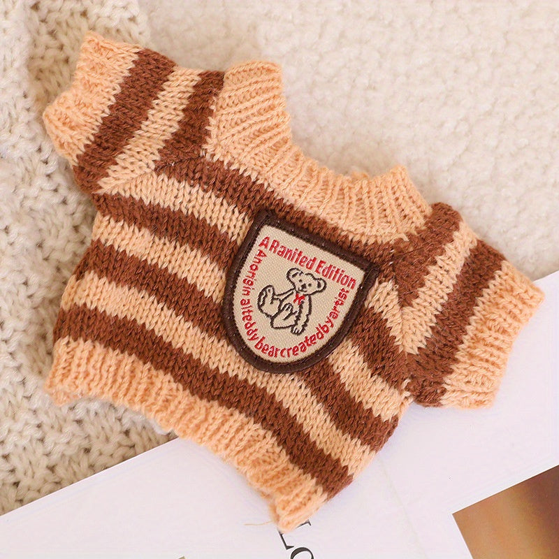 1pc Adorable Striped Knit Sweater for Small Pets - Cozy Hamster & Sugar Glider Pullover with Embroidered Emblem, Perfect for Doll Clothes Accessories, Pet Sweater