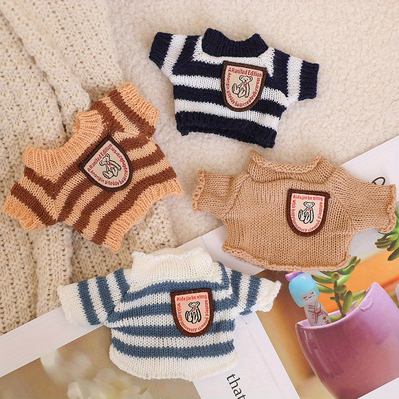 1pc Adorable Striped Knit Sweater for Small Pets - Cozy Hamster & Sugar Glider Pullover with Embroidered Emblem, Perfect for Doll Clothes Accessories, Pet Sweater
