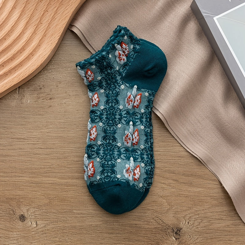 5 Pairs of Cozy Vintage Socks – Japanese Floral Charm for Your Everyday Style