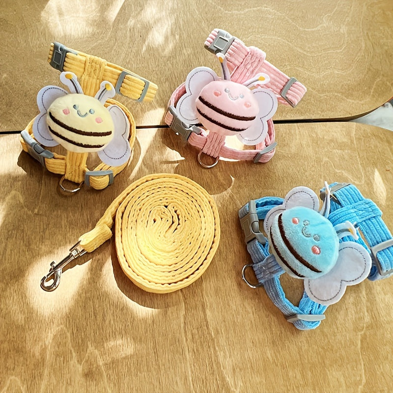 1pc Cute Cat Traction Leash, Adjustable Chest And Back Straps For Walking Pets, Pet Outdoor Traveling Supplies