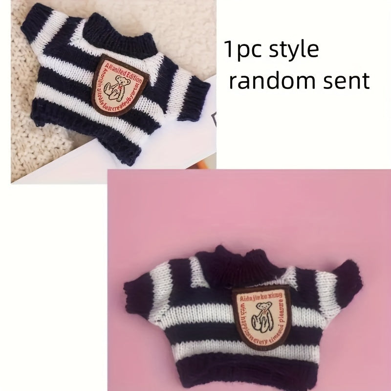 1pc Adorable Striped Knit Sweater for Small Pets - Cozy Hamster & Sugar Glider Pullover with Embroidered Emblem, Perfect for Doll Clothes Accessories, Pet Sweater