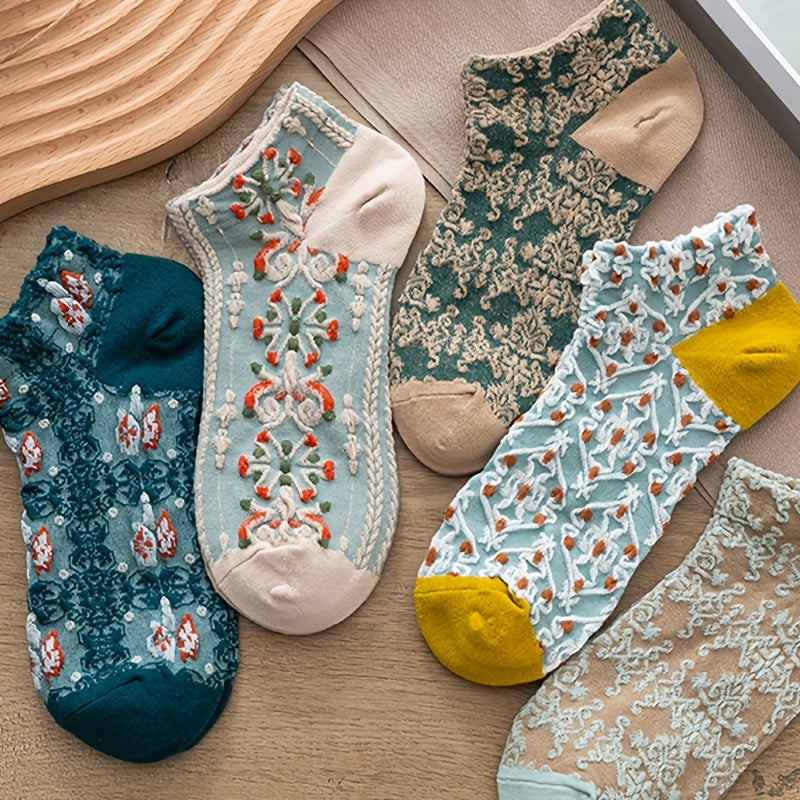 5 Pairs of Cozy Vintage Socks – Japanese Floral Charm for Your Everyday Style