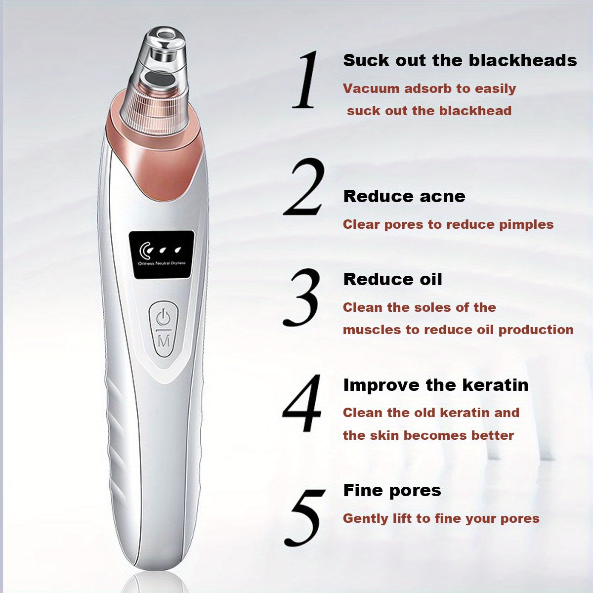 Rechargeable Blackhead Remover – Electric Pore Vacuum Cleaner with 5 Probes