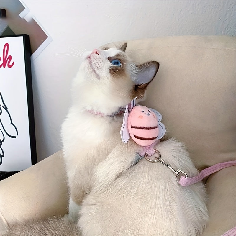 1pc Cute Cat Traction Leash, Adjustable Chest And Back Straps For Walking Pets, Pet Outdoor Traveling Supplies