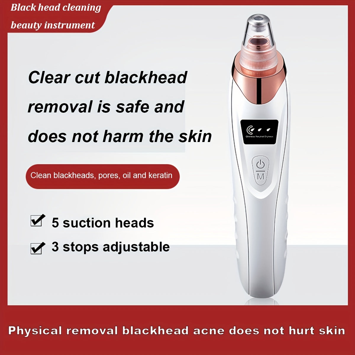 Rechargeable Blackhead Remover – Electric Pore Vacuum Cleaner with 5 Probes