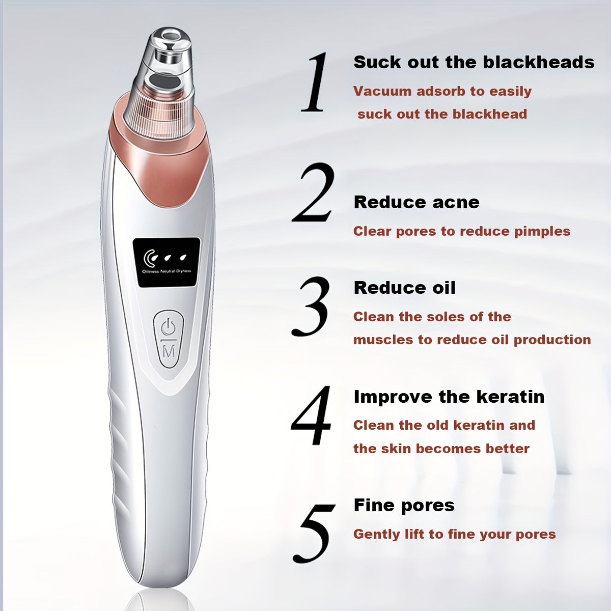 Rechargeable Blackhead Remover – Electric Pore Vacuum Cleaner with 5 Probes