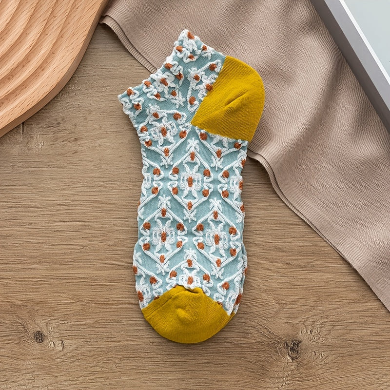 5 Pairs of Cozy Vintage Socks – Japanese Floral Charm for Your Everyday Style