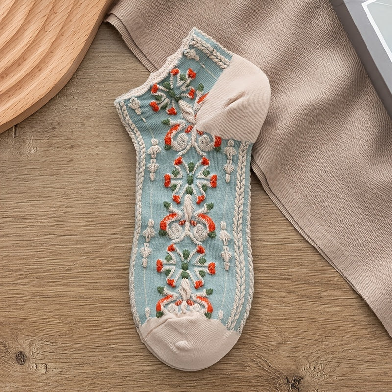 5 Pairs of Cozy Vintage Socks – Japanese Floral Charm for Your Everyday Style