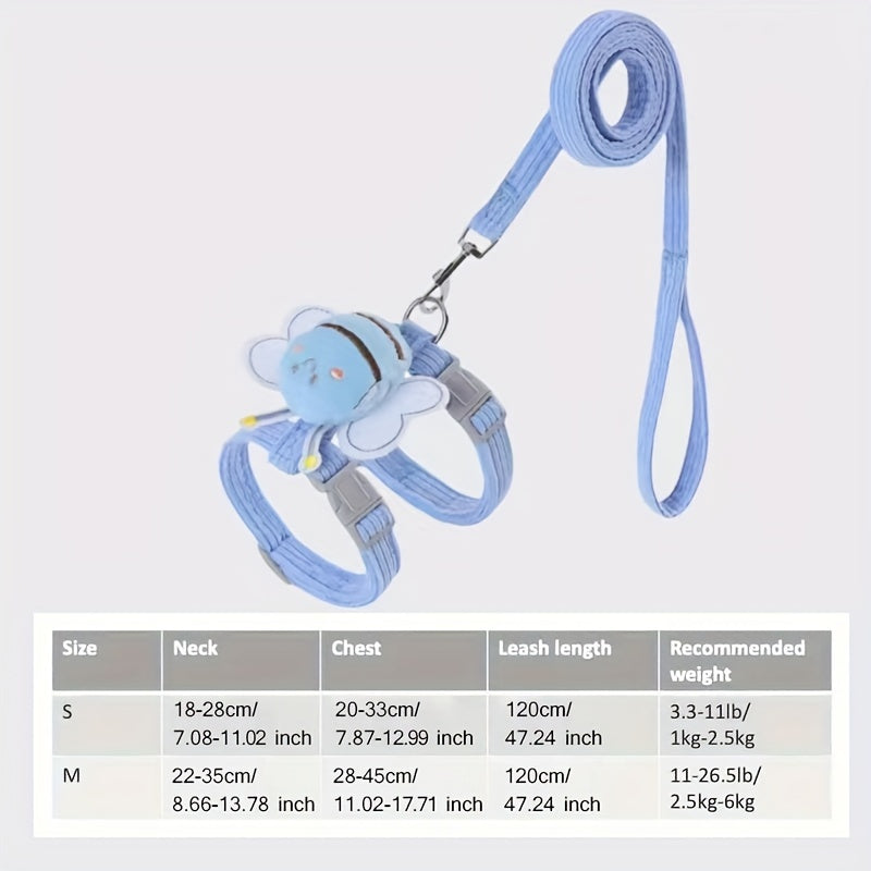 1pc Cute Cat Traction Leash, Adjustable Chest And Back Straps For Walking Pets, Pet Outdoor Traveling Supplies