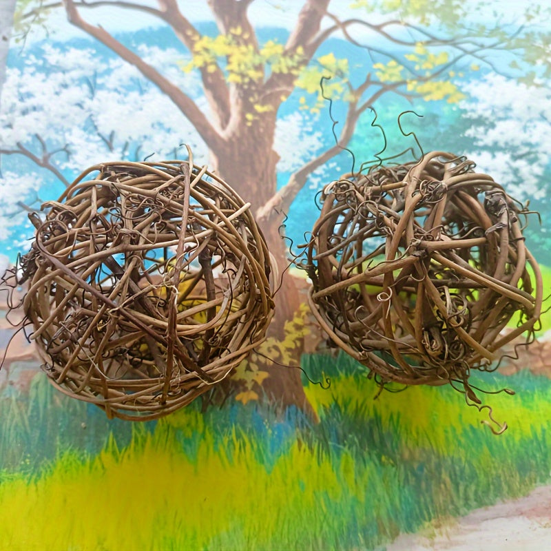 Natural Rattan Chew Toy Set for Small Pets - Ideal for Hamsters, Rabbits, Parrots & More - Durable Wicker Balls for Play and Exercise