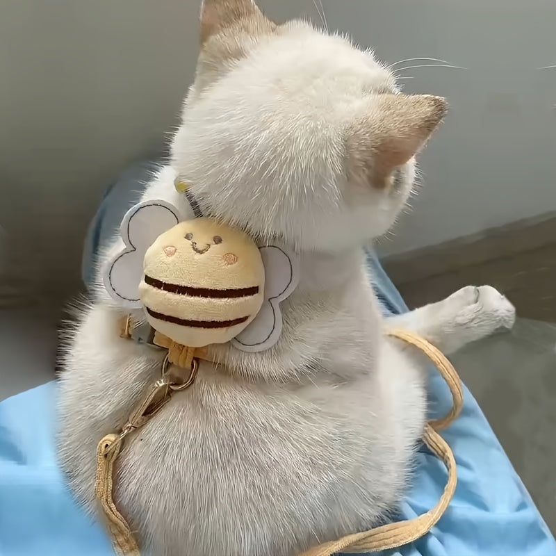 1pc Cute Cat Traction Leash, Adjustable Chest And Back Straps For Walking Pets, Pet Outdoor Traveling Supplies