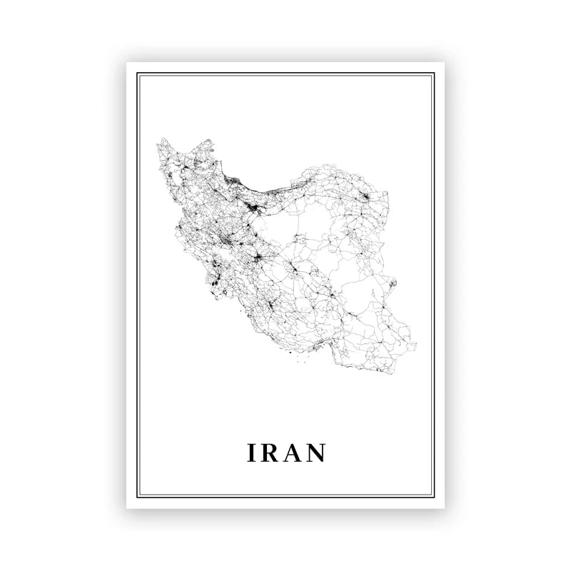 Tehran Area Iran Map Prints City Street Poster Iran Persia Persian Map Canvas Painting Living Room Decor