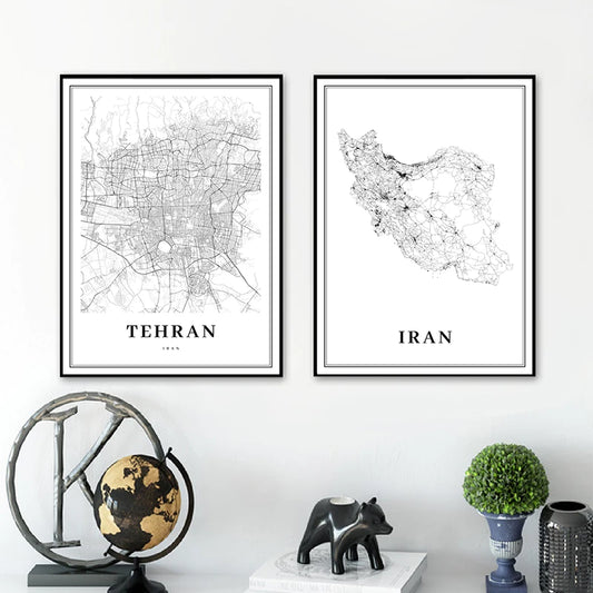 Tehran Area Iran Map Prints City Street Poster Iran Persia Persian Map Canvas Painting Living Room Decor