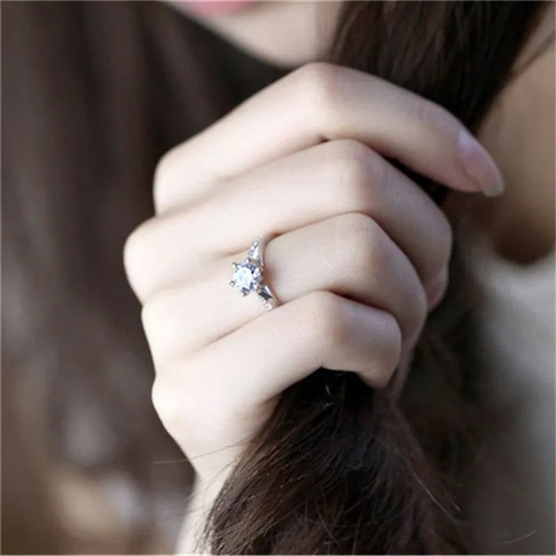 Elegant Silver Plated Zirconia Ring – Bridal & Engagement Jewelry for Women