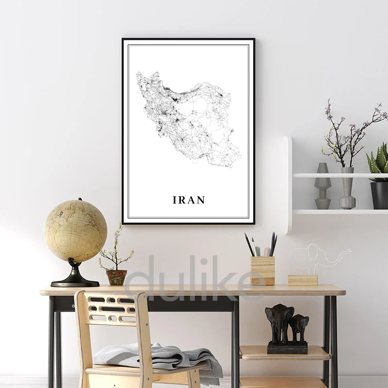 Tehran Area Iran Map Prints City Street Poster Iran Persia Persian Map Canvas Painting Living Room Decor