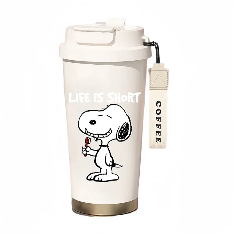 500ml Snoopy Thermos Bottle with Straw – Cute Cartoon Insulated Cup for Coffee, Tea & Milk
