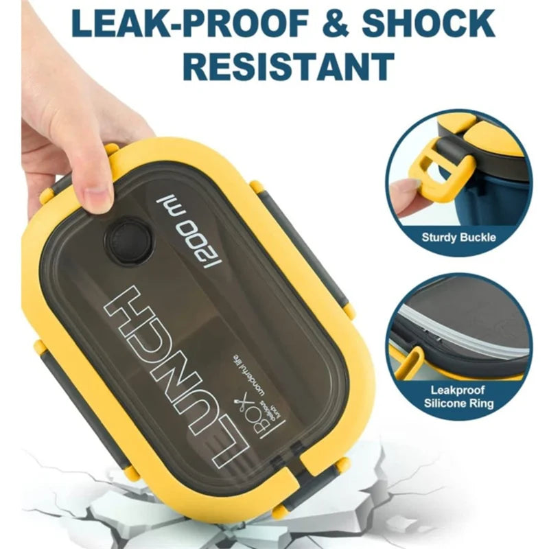 1200ML 2-Layer Bento Lunch Box with Spoon & Fork – Leakproof Microwave Food Container