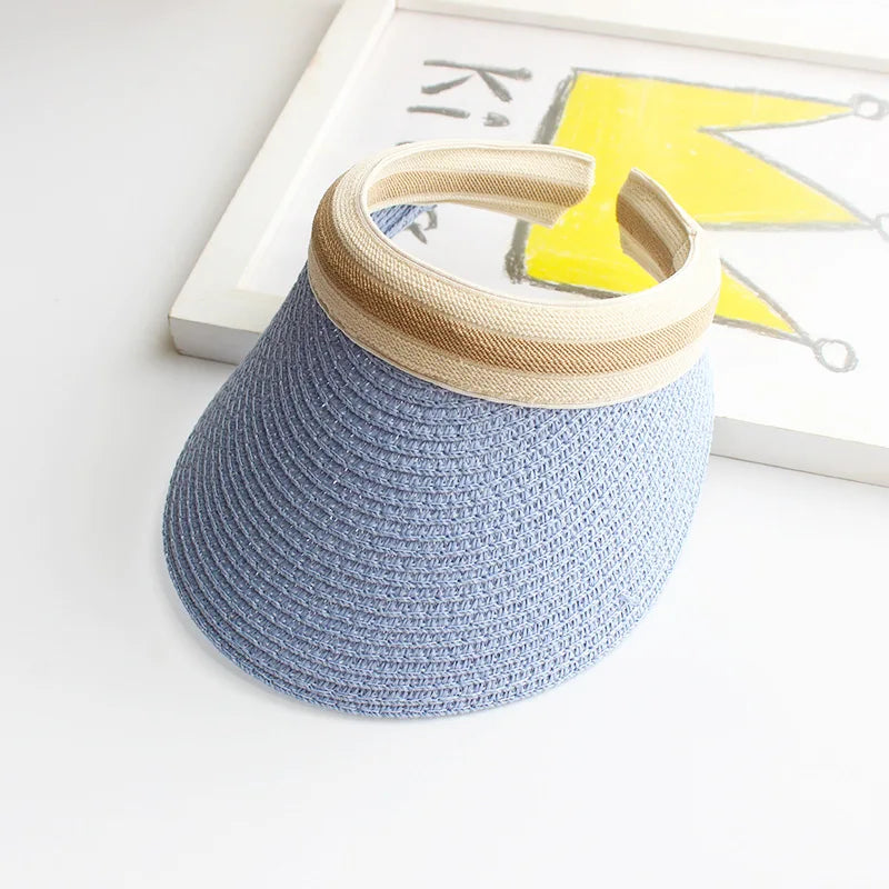 Summer Straw Sun Visor Hat – Adjustable Bowknot Design, Perfect for Beach & Casual Wear