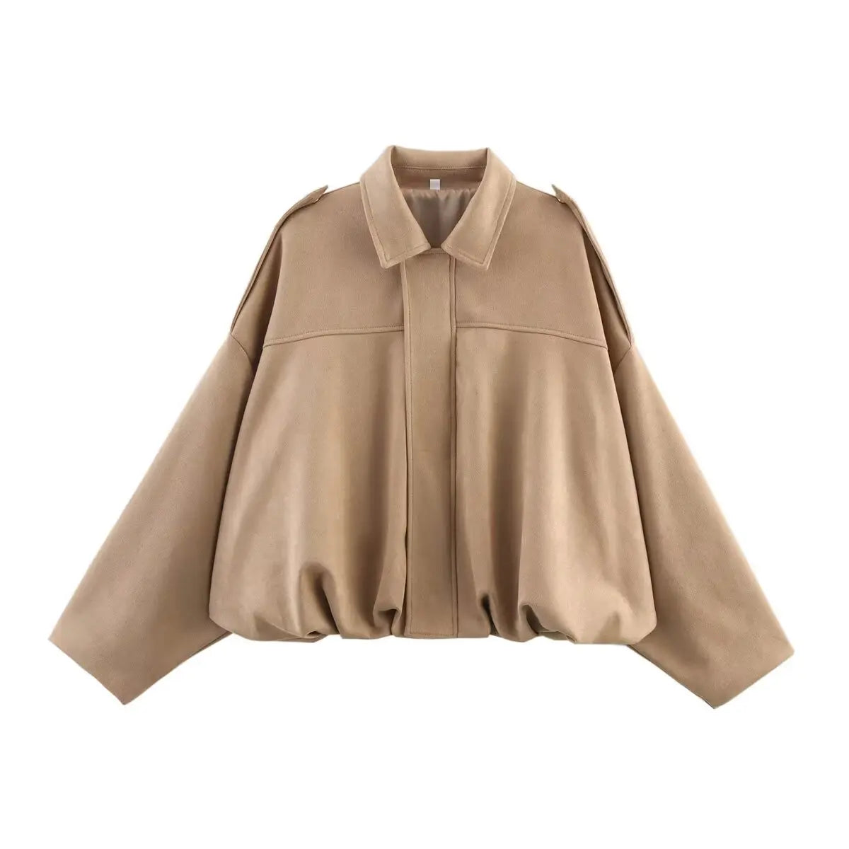 Women’s Suede Bomber Jacket – Loose Fit, Lapel Collar, Casual Spring & Autumn Coat