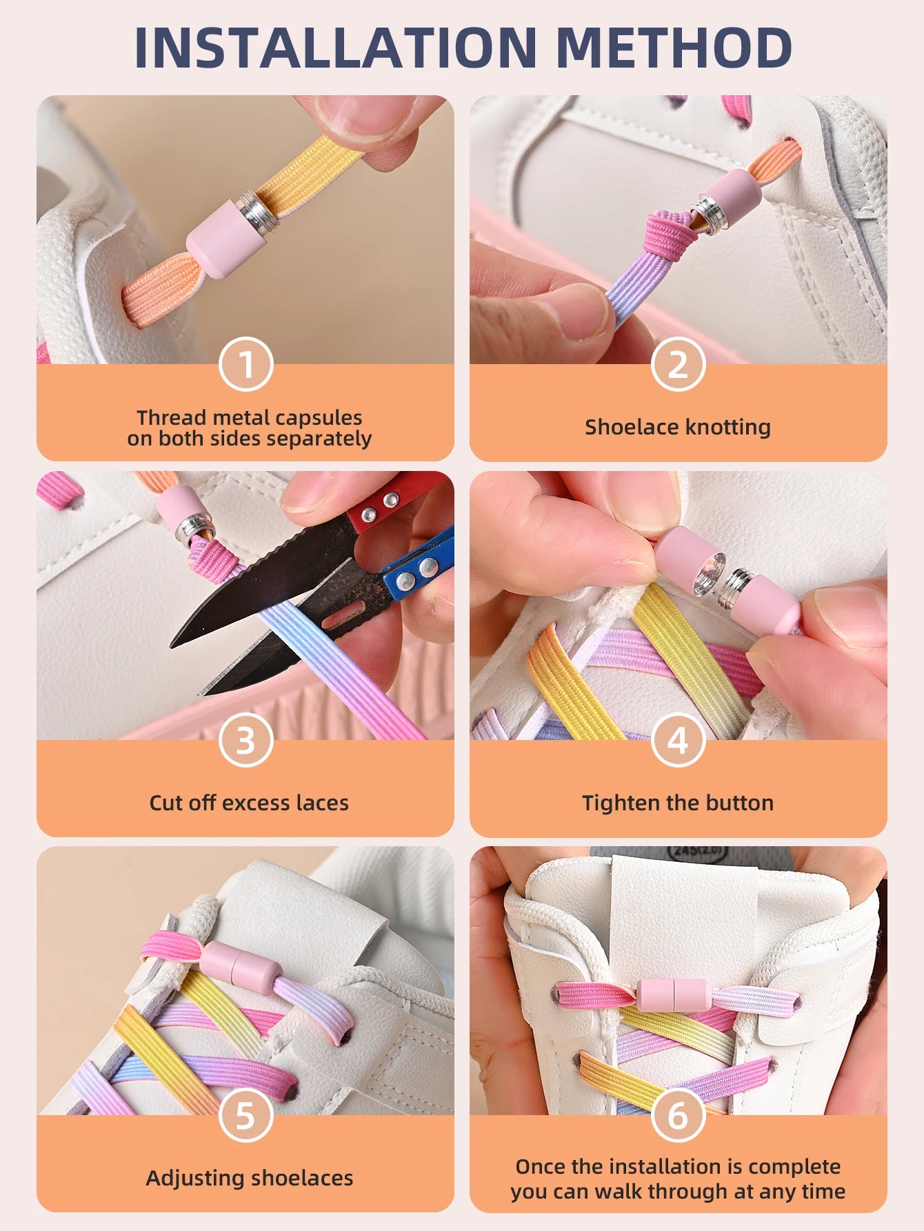 Colorful No-Tie Elastic Shoelaces – Easy Slip-On Buckle Laces for Sneakers