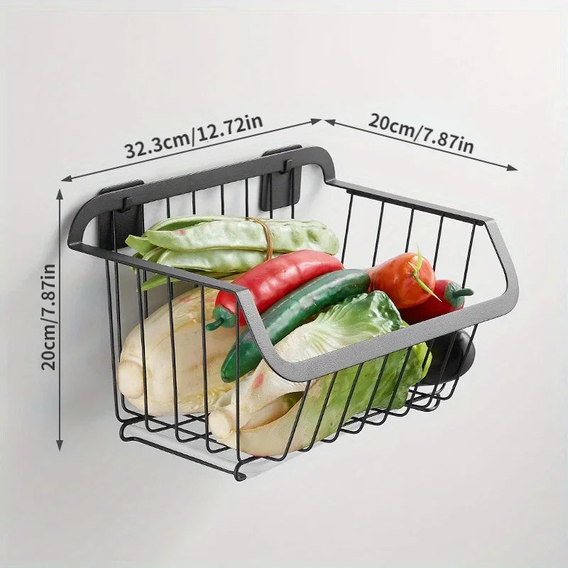 Wall-Mounted Kitchen Storage Basket – Stainless Steel Fruit & Vegetable Organizer