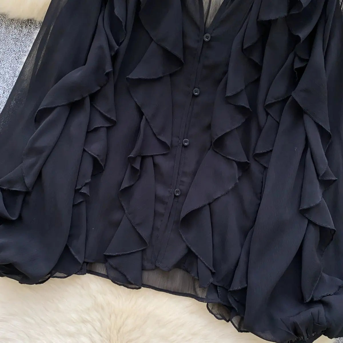 Women’s Semi-Sheer Blouse – Casual Fairy Style, Long Sleeve Top