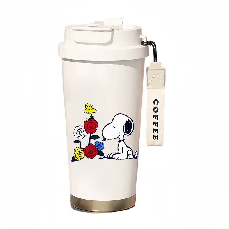 500ml Snoopy Thermos Bottle with Straw – Cute Cartoon Insulated Cup for Coffee, Tea & Milk