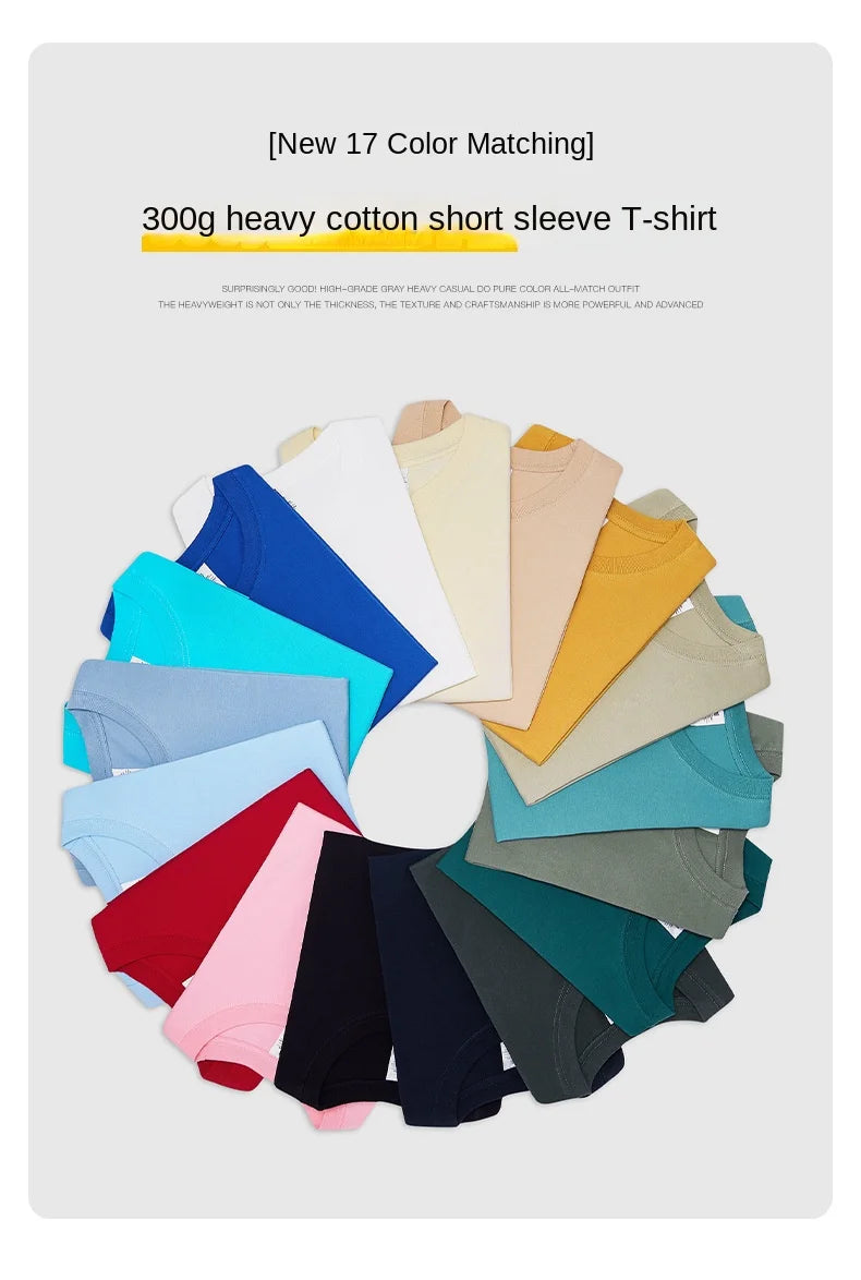 Unisex Heavyweight Cotton T-Shirt – 300g Premium Short Sleeve Tee | Minimalist Summer Streetwear Top for Men & Women