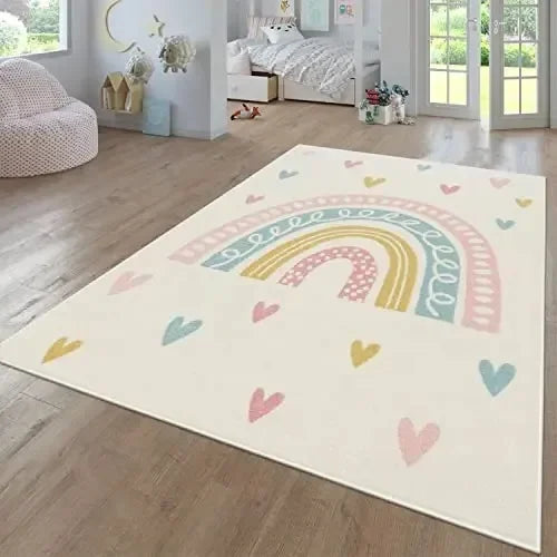 Rainbow Cartoon Kids Carpet – Soft, Non-Slip, Washable Rug