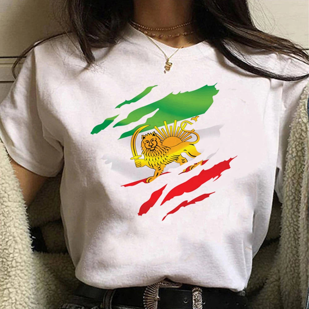 Persian Iran Map Women’s T-Shirt – Golden Calligraphy Design