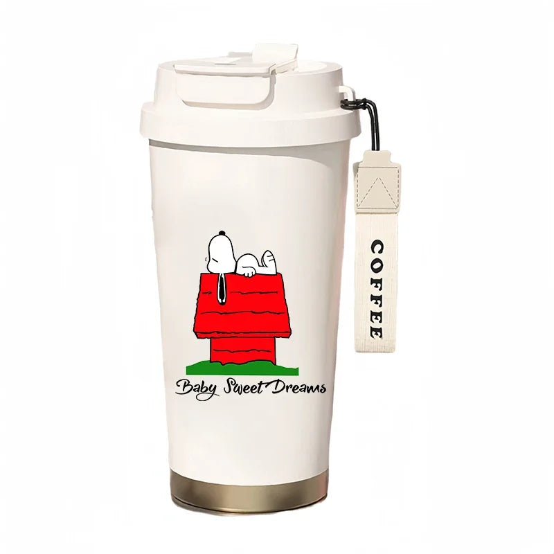 500ml Snoopy Thermos Bottle with Straw – Cute Cartoon Insulated Cup for Coffee, Tea & Milk