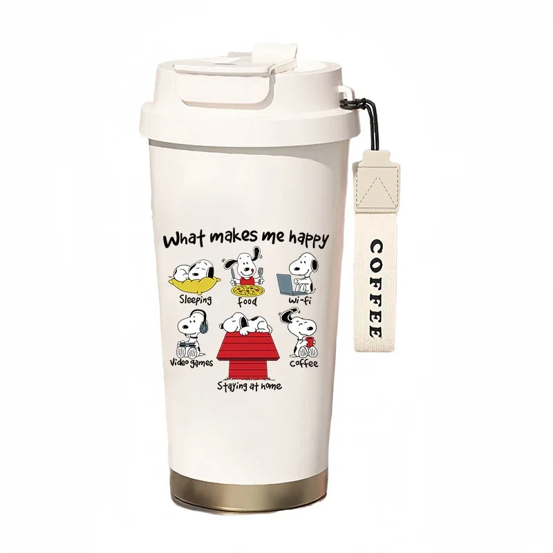500ml Snoopy Thermos Bottle with Straw – Cute Cartoon Insulated Cup for Coffee, Tea & Milk