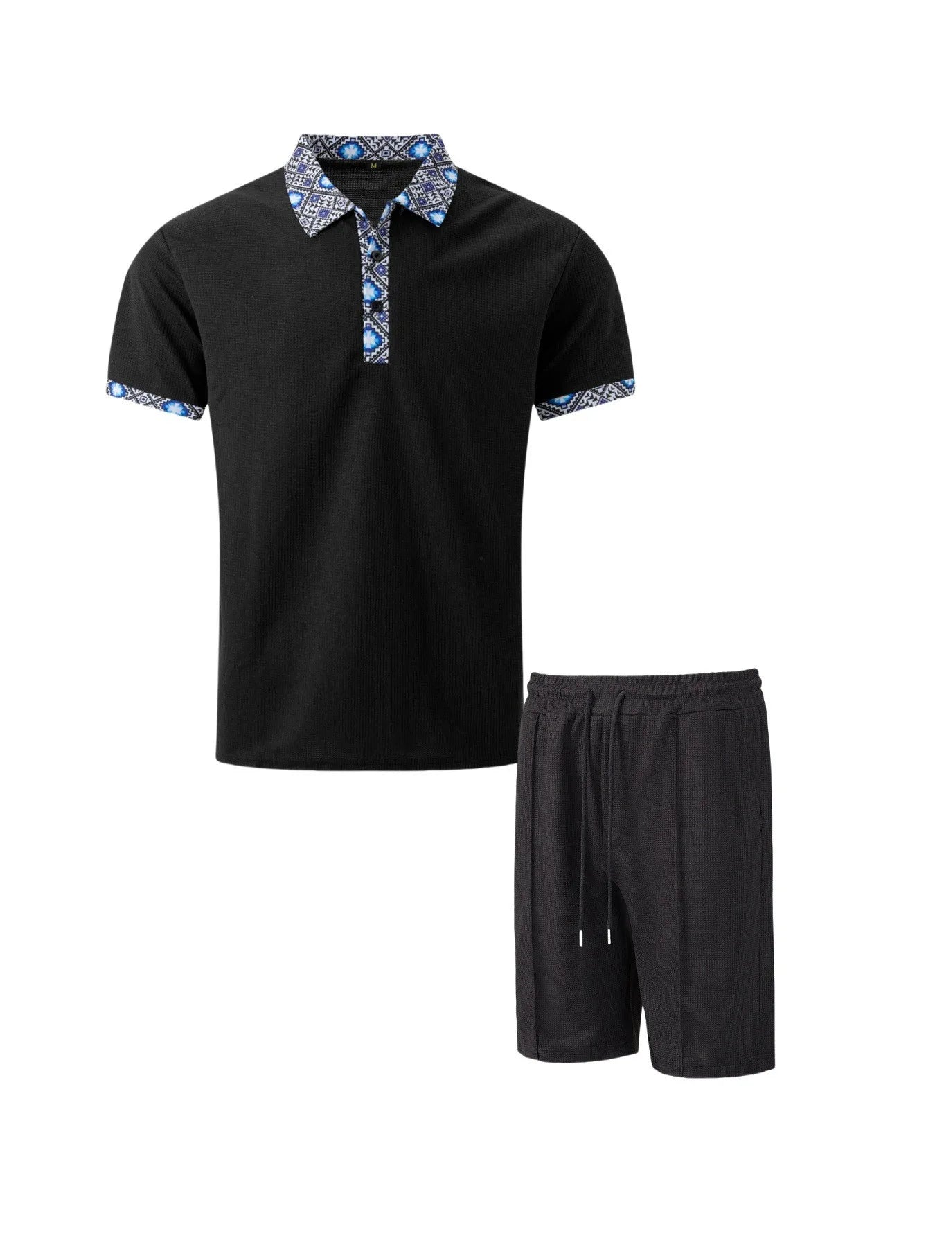 Men’s 2-Piece Summer Set – Waffle Textured Short-Sleeve Shirt & Shorts | Casual Zip-Up Lapel Outfit for Modern Street Style