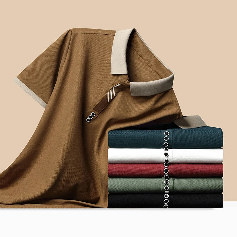 Men’s Classic Polo Shirt – Solid Color Short Sleeve Top | Soft Breathable Cotton Blend for Business & Casual Style