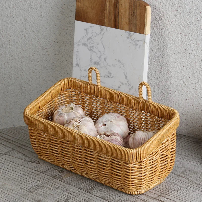Handwoven Wall Hanging Storage Basket – Decorative Rattan Organizer for Kitchen, Living Room & Garden