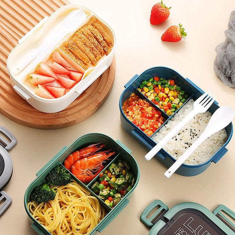 1200ML 2-Layer Bento Lunch Box with Spoon & Fork – Leakproof Microwave Food Container