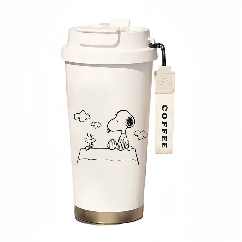 500ml Snoopy Thermos Bottle with Straw – Cute Cartoon Insulated Cup for Coffee, Tea & Milk