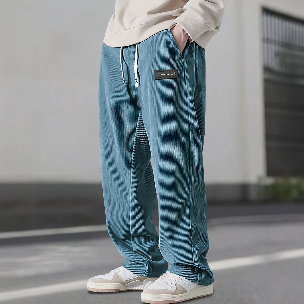 Men’s Corduroy Straight-Leg Pants – Casual Drawstring Trousers with Pockets | Soft Stretchy Fit for Everyday Streetwear