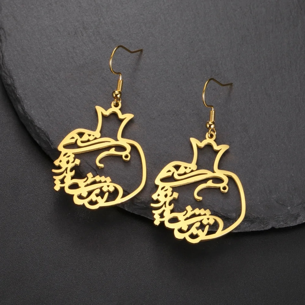 Persian Pomegranate “Eshgh” Earrings – Golden Stainless Steel Dangle Design