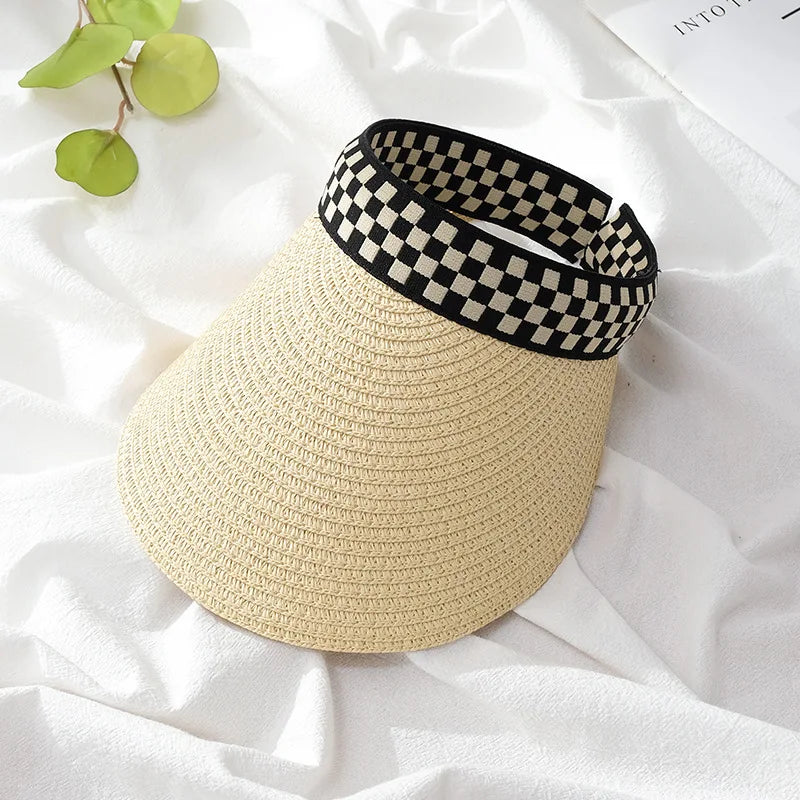 Summer Straw Sun Visor Hat – Adjustable Bowknot Design, Perfect for Beach & Casual Wear