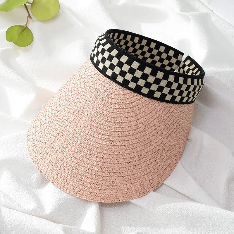Summer Straw Sun Visor Hat – Adjustable Bowknot Design, Perfect for Beach & Casual Wear