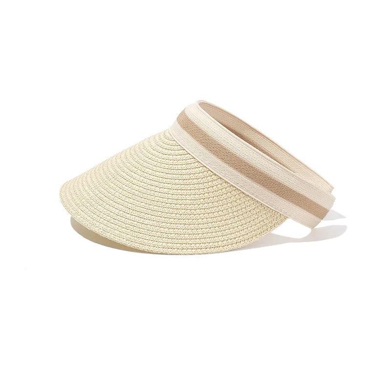 Summer Straw Sun Visor Hat – Adjustable Bowknot Design, Perfect for Beach & Casual Wear