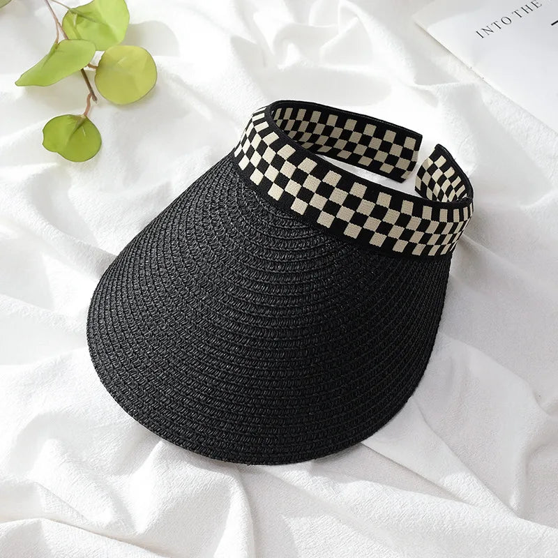 Summer Straw Sun Visor Hat – Adjustable Bowknot Design, Perfect for Beach & Casual Wear