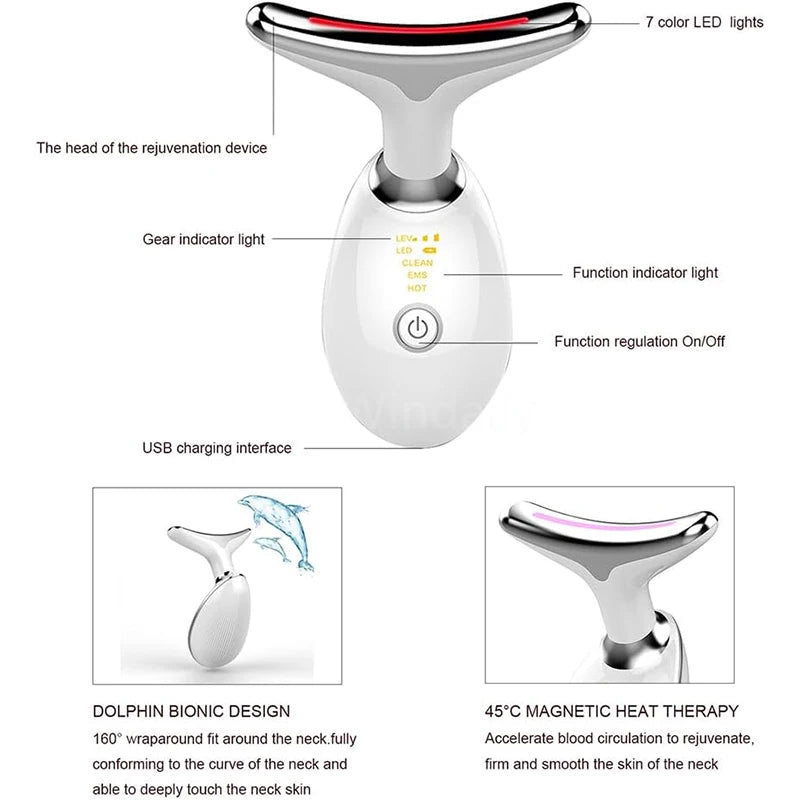 7 Colors LED Facial & Neck Massager – Anti-Aging & Skin Tightening Device